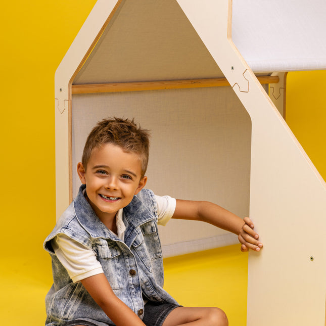 House in White Wood for Kids - Blue Roof - LoveStyle World