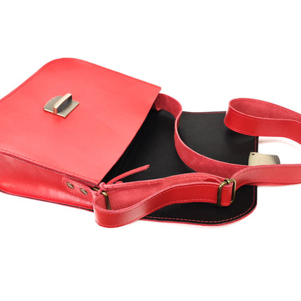 Natural Leather Saddle Bag Large – Red