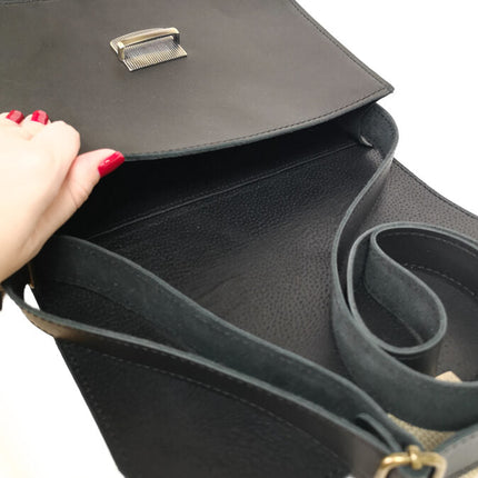 Natural Leather Saddle Bag Large – Black