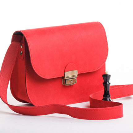 Natural Leather Saddle Bag Large – Red