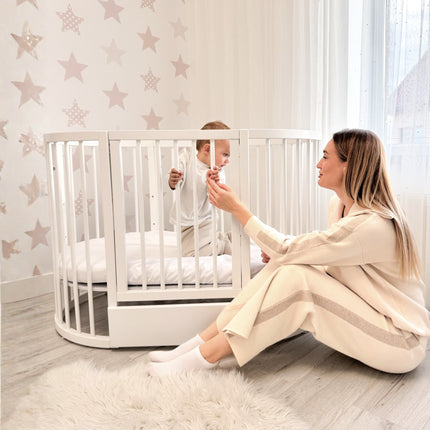 Round Baby Crib OLIN with Mattress - White