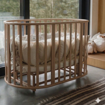Round Baby Crib OLIN with Mattress - Cappuccino