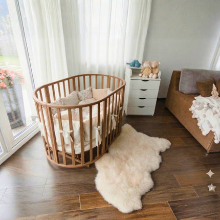 Round Baby Crib OLIN with Mattress - Cappuccino