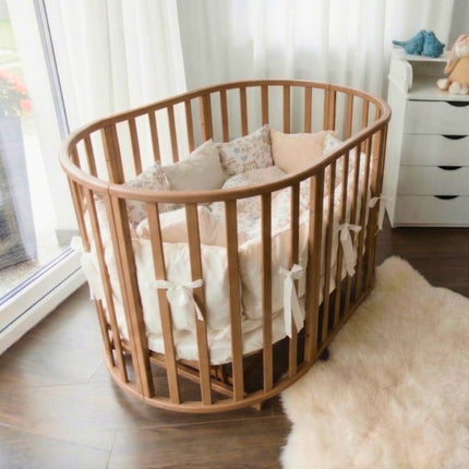 Round Baby Crib OLIN with Mattress - Cappuccino