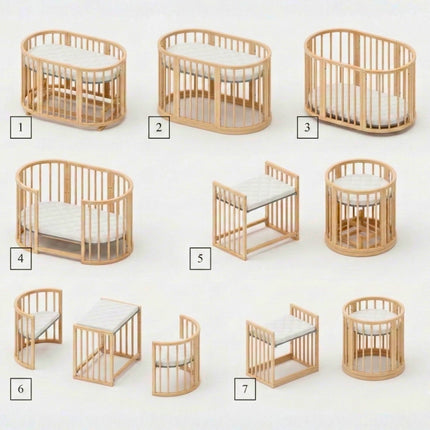Round Baby Crib OLIN with Mattress - Cappuccino