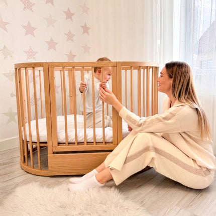 Round Baby Crib OLIN with Mattress - Natural