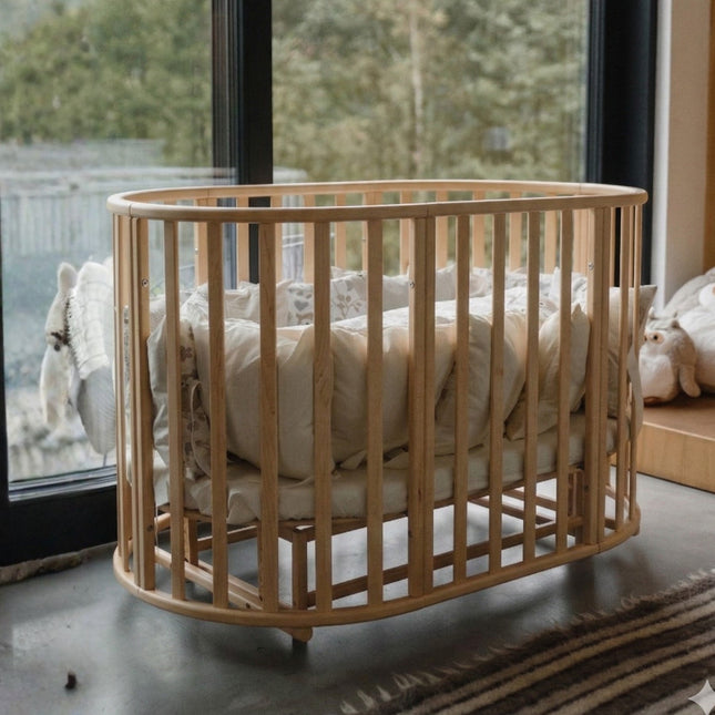 Round Baby Crib OLIN with Mattress - Natural