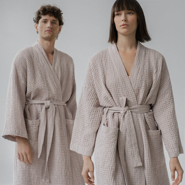 Honeycomb Waffle Bathrobe - Powder - LoveStyle World