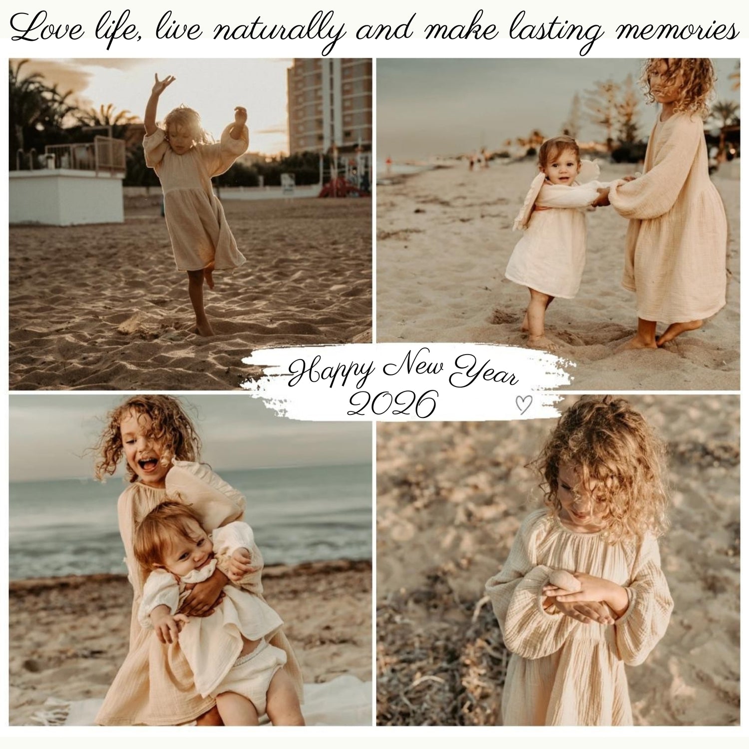 Collage of children playing on a beach with text overlay.