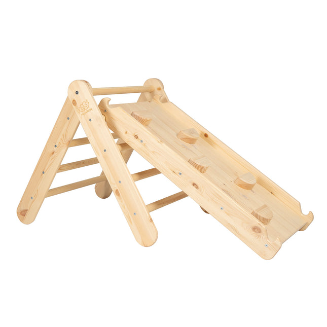 Ladder with a Slide-Climbing Wall - Natural Wood - LoveStyle World