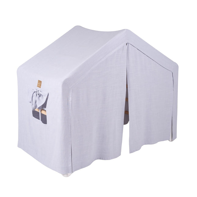Large White Ladder House With a Blue-Grey Cover