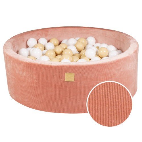 Ball Pit Round With 200 Sand/White Balls, 90x30cm - Apricot Velvet - LoveStyle World