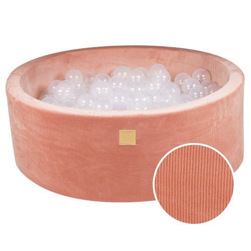 Ball Pit Round With 200 Translucent Balls, 90x30cm - Apricot Velvet - LoveStyle World