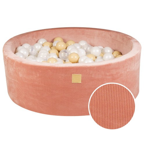 Round Ball Pit With 200 White/Sand/translucent Balls, 90x30cm - Apricot Velvet
