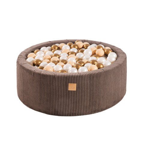 Ball Pit Round With 200 White/Copper Balls, 90x30cm - Aesthetic Brown - LoveStyle World