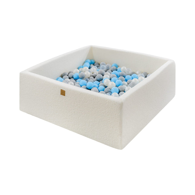 Ball Pit Boucle White Square Ball Pit 110x110x40cm - 400 Grey/Blue/White Balls - LoveStyle World