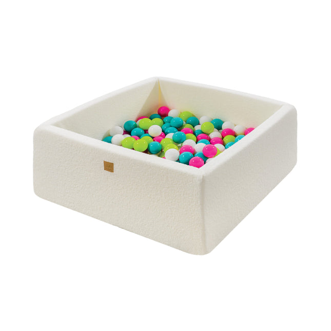 Ball Pit Boucle White Square Ball Pit 110x110x40cm - 400 Green/Blue/White/Pink Balls - LoveStyle World