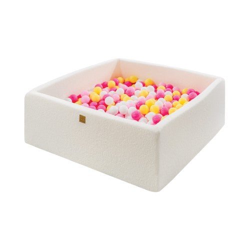 Ball Pit Boucle White Square Balls Pit 110x110x40cm - 400 Pink White Yellow Balls - LoveStyle World