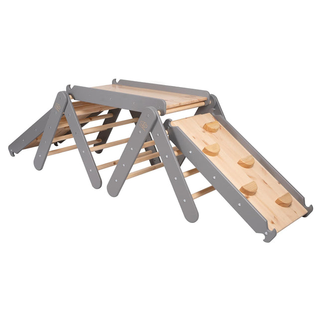Ladder Triangle Climber Montessori Set with Slide and Climbing Frame - Grey - LoveStyle World