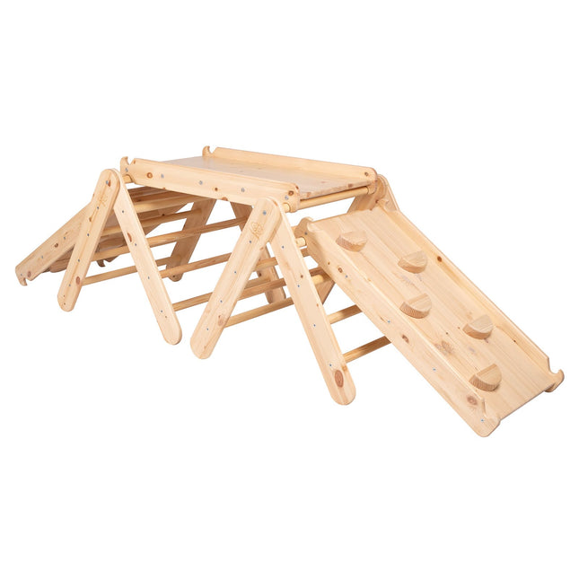 Ladder Triangle Climber Montessori Set with Slide and Climbing Frame - Natural Wood - LoveStyle World