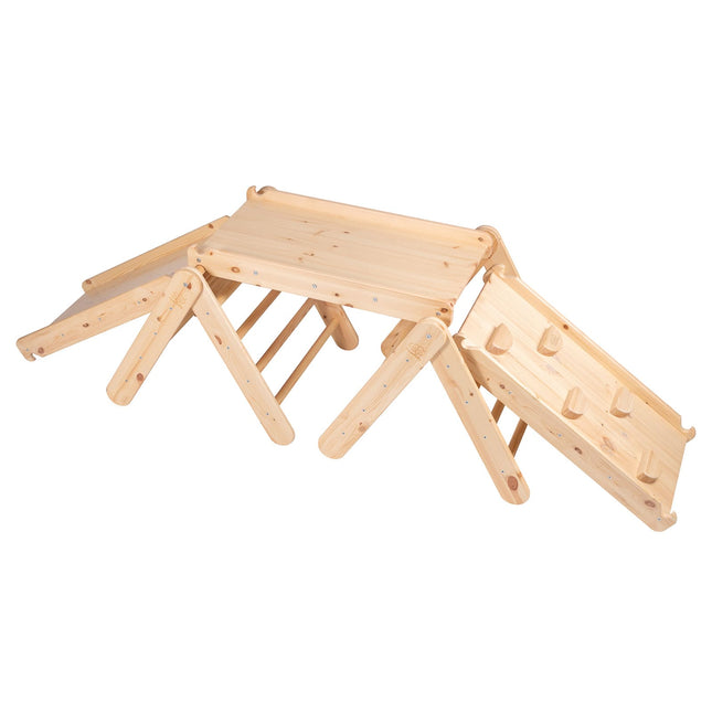 Ladder Triangle Climber Montessori Set with Slide and Climbing Frame - Natural Wood - LoveStyle World