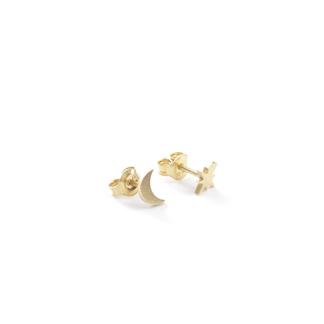 Moon and Star Stud Earrings