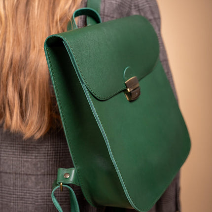 Natural Leather Saddle Backpack - Green