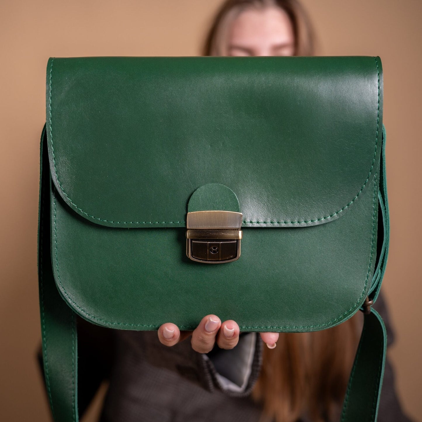 Natural Leather Saddle Bag Large – Green