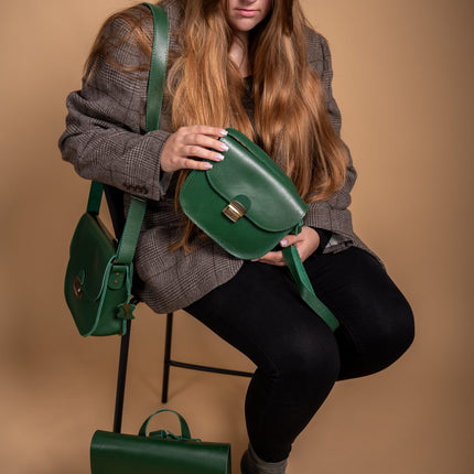 Natural Leather Saddle Bag Large – Green