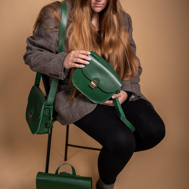 Natural Leather Saddle Bag Large – Green