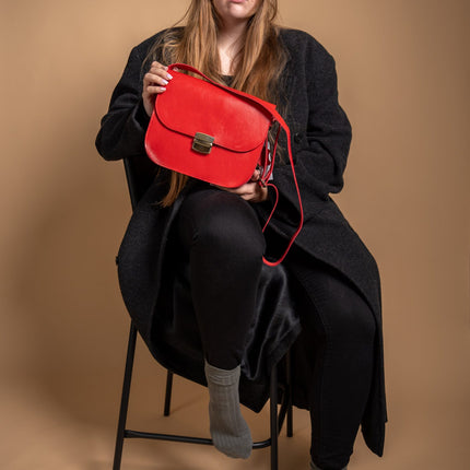 Natural Leather Saddle Bag Large – Red