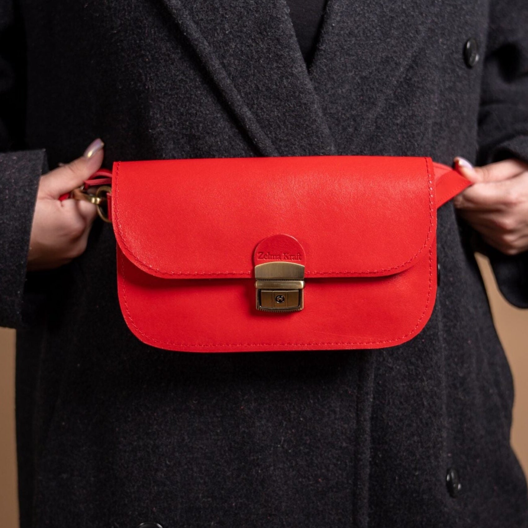 Natural Leather Saddle Bag Mini - Red