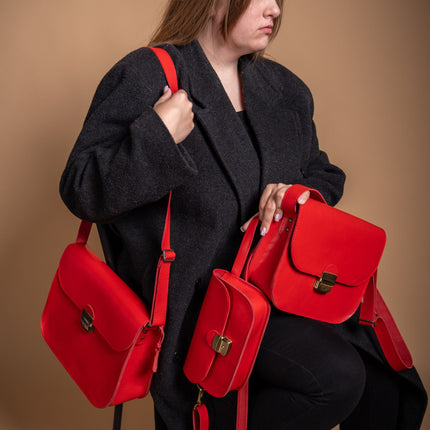 Natural Leather Saddle Bag Mini - Red