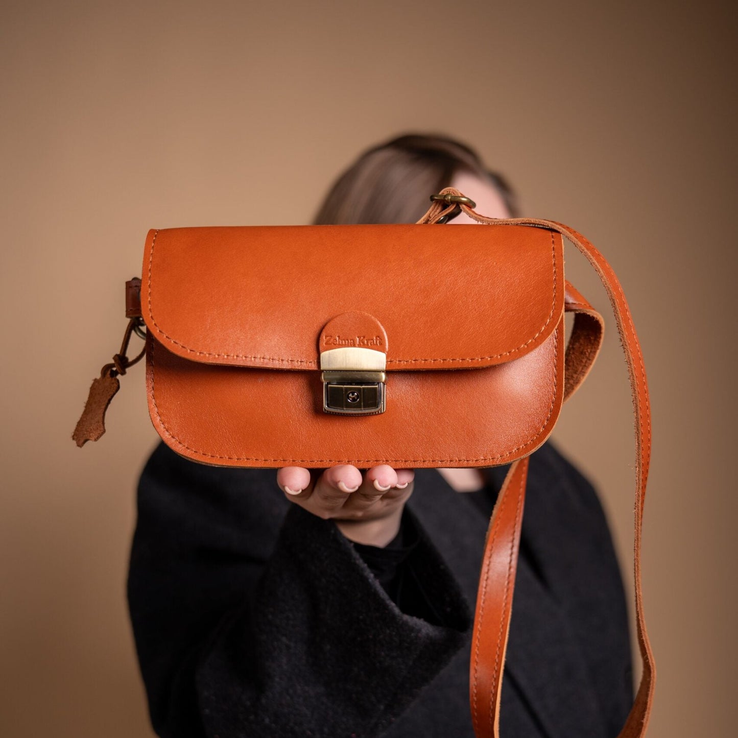 Natural Leather Saddle Bag Mini - Light Brown