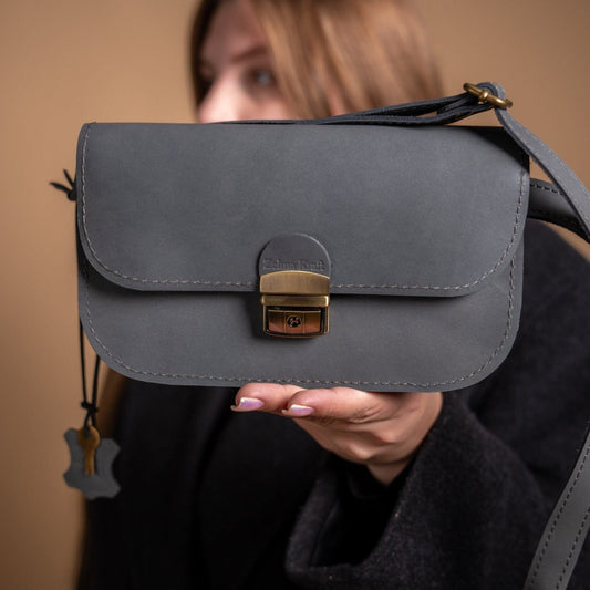 Natural Leather Saddle Bag Mini - Grey
