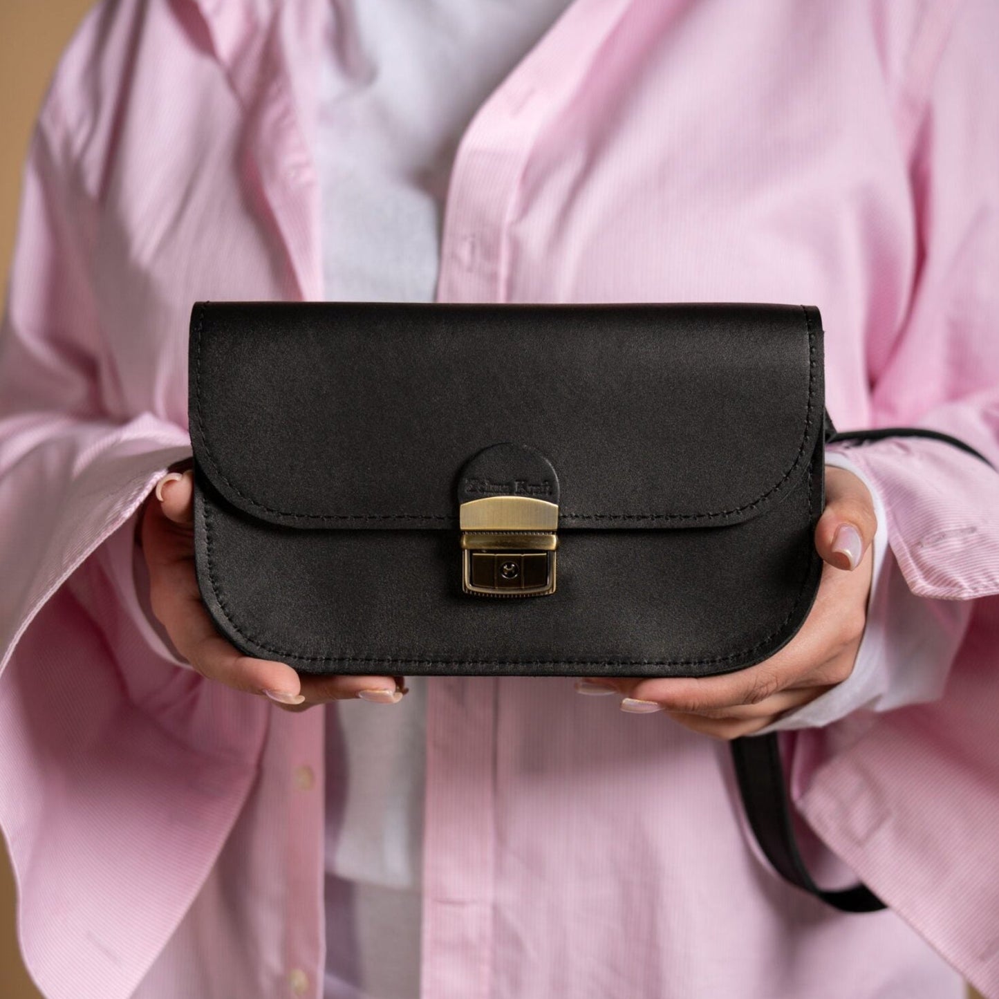 Natural Leather Saddle Bag Mini - Black