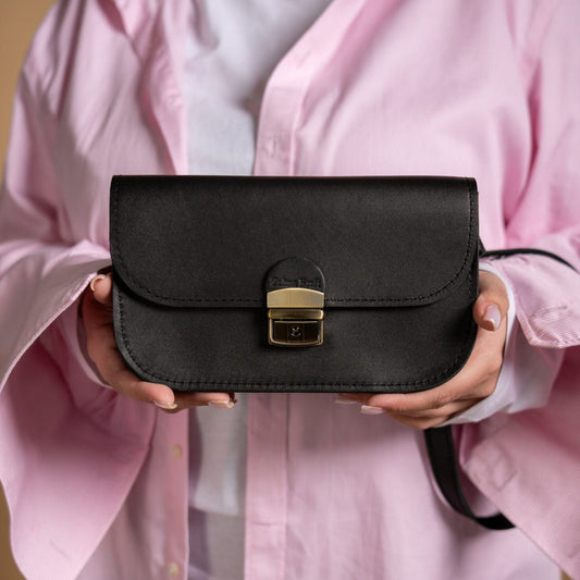 Natural Leather Saddle Bag Mini - Black