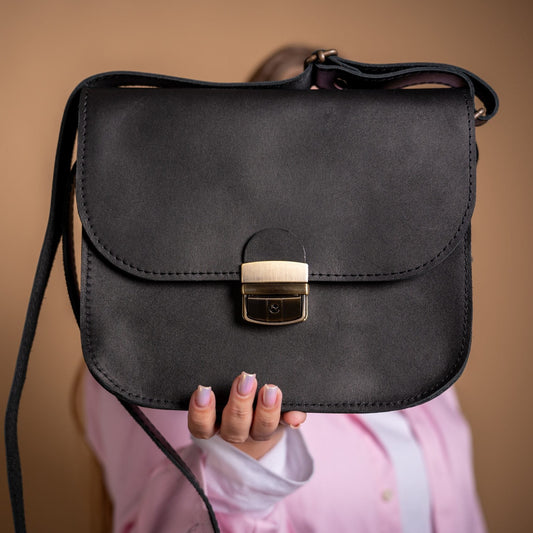 Natural Leather Saddle Bag Large – Black