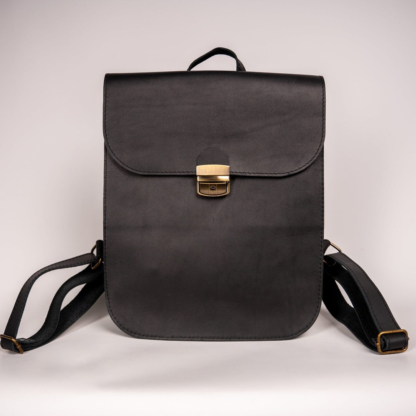 Natural Leather Saddle Backpack - Black