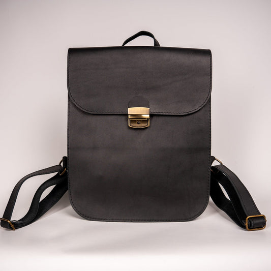 Natural Leather Saddle Backpack - Black