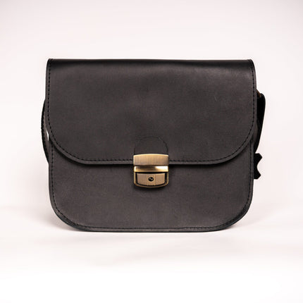 Natural Leather Saddle Bag Large – Black
