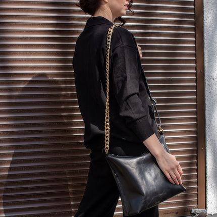 Black Leather Hobo Bag - Large