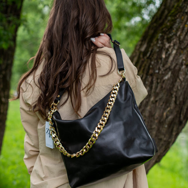 Black Leather Hobo Bag - Large - LoveStyle World
