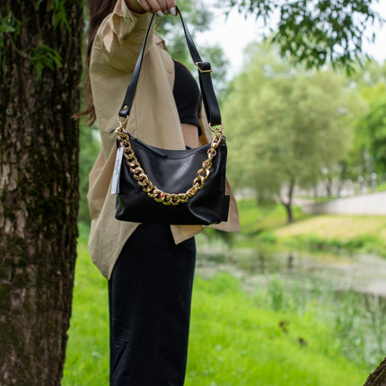 Black Leather Hobo Bag - Small