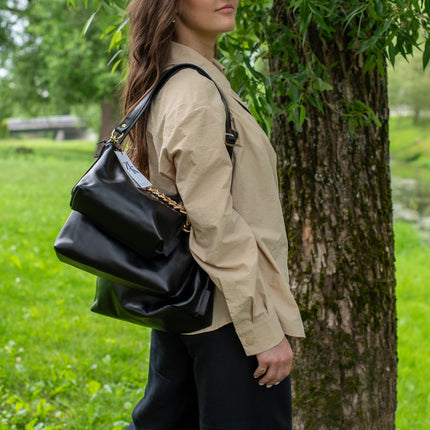 Black Leather Hobo Bag - Large