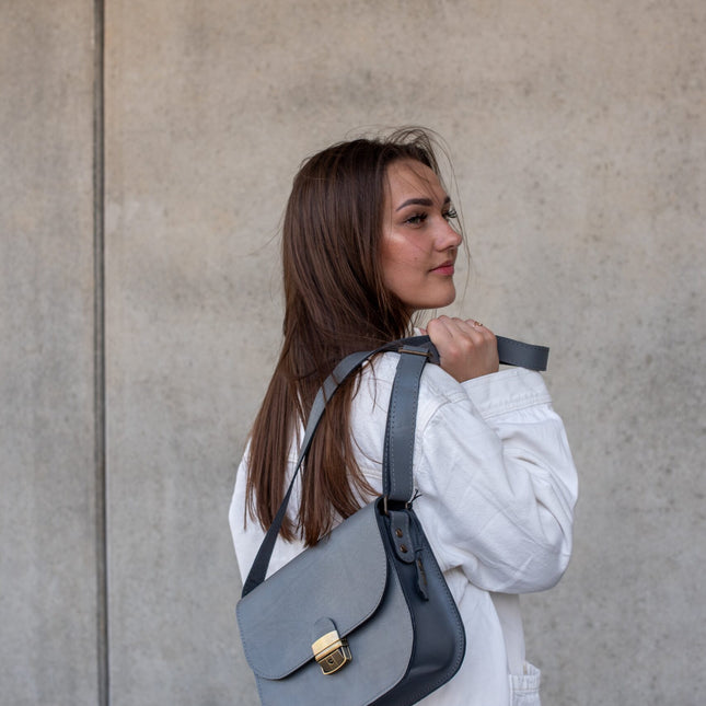 Natural Leather Saddle Bag Large – Grey