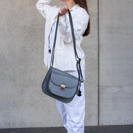 Natural Leather Saddle Bag Medium – Grey