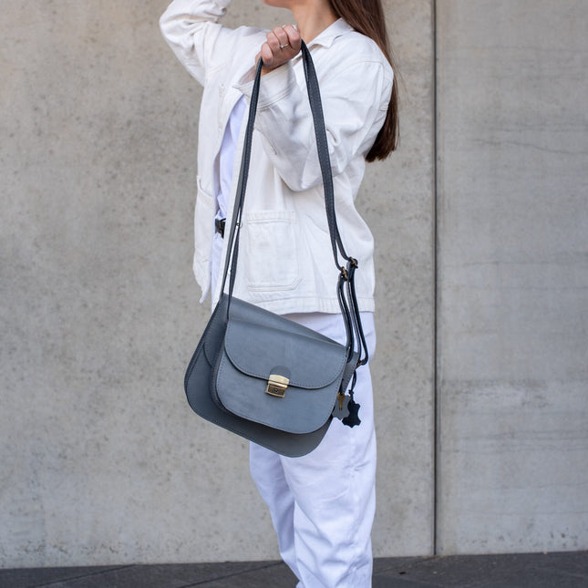 Natural Leather Saddle Bag Medium – Grey
