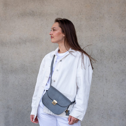 Natural Leather Saddle Bag Medium – Grey