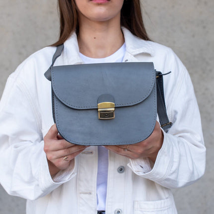 Natural Leather Saddle Bag Medium – Grey